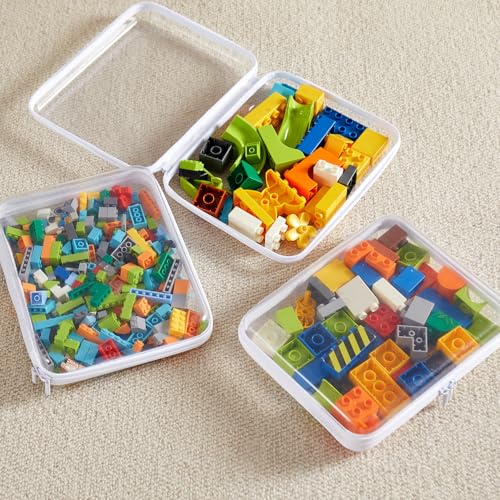 MACOPRO 2PCS Large Clear Zipper Bags with Hard Shell - Makeup Organizer & Toy Storage Container for Building Blocks, Pencils, Toiletries, Travel Accessories Diaper for Organizing - size: 2Pcs-Large