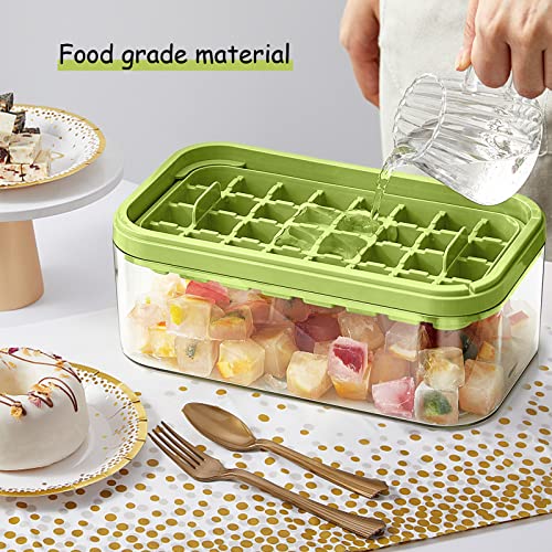Ice Cube Tray with Lid and Bin, 2 Pack for Freezer, 64 Pcs Ice Cube Mold (Green) - color: Green