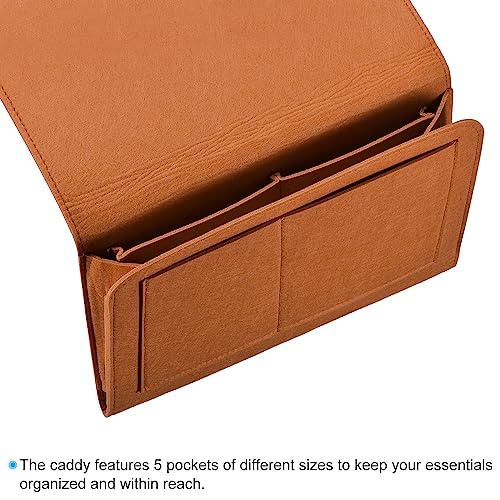 PATIKIL 13in Bedside Caddy, Bed Caddy Bedside Organizer Hanging Soft Felt 5 Pockets Bed Pockets Bedside Storage Organizer Remote Control Holder for Bedroom Phones Glasses, Brown - color: Brown, size: 12.6*8.6inch