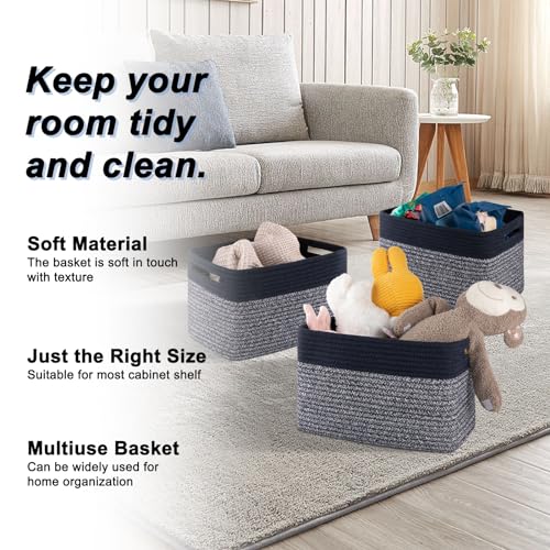 4 Pack Storage Baskets for Organizing, Woven Baskets for Shelves - Perfect for Toys, Books, Towels, and Clothes, Durable Gift Basket Bins Toy Storage, 12.7''L x9''W x7.8''H, Blue and Grey - color: Blue & Grey, size: Small/12.7''Lx9''Wx7.8''H