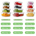 HOMBERKING 24pc Glass Food Storage Containers with Lids, Glass Meal Prep Containers with Leak Proof Snap Lock Lids, Airtight Bento Lunch Boxes, Kitchen Storage (12 lids & 12 Containers) - White - color: White