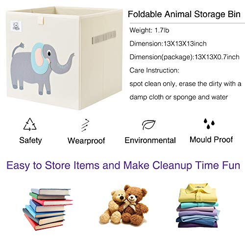 CLCROBD Foldable Animal Cube Storage Bins Fabric Toy Box/Chest/Organizer for Toddler/Kids Nursery, Playroom, 13 inch (Cute Elephant) - color: Cute Elephant