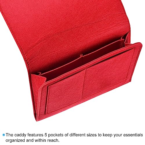 PATIKIL 11in Bedside Caddy, Bed Caddy Bedside Organizer Hanging 5 Pocket Soft Felt Bed Pockets Bedside Storage Organizer Remote Control Holder for Bedroom Phones Glasses, Red - color: Red, size: 10.6*8.6inch