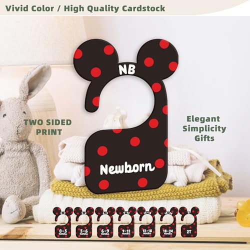 JMOST Baby Closet Dividers for Nursery Closet Organizer, Newborn to 24 Months Size Clothes, Cute Black Red Hangers with Size Dividers, Double Sided - color: Black