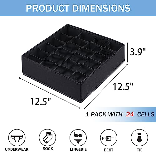 Foldable Storage Cubes Drawer Underwear Organizer Dividers， under Cabinet Organizer 24-Cell Fabric Storage Boxes for Lingerie,Socks,Ties （Black） - color: Black