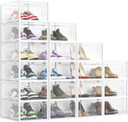 Elechomes Shoe Boxes Clear Plastic Stackable 18 Pack Premium Shoe Organizer Storage for Closet Foldable Shoe Rack Containers Sneaker Display Case Holder Shoe Bin Entryway Drawers Gifts