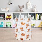 LANGYASHAN Laundry Basket Canvas Fabric Collapsible Organizer Basket for Storage Bin Toy Bins Gift Baskets Bedroom Clothes Children Nursery Hamper (Round Fox) - color: Fox