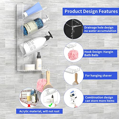 AITEE Acrylic Bathroom Organizer Shower Caddy, Clear Shampoo Holder Wall Mounted with Suction Cup, No Drilling and Rustproof, Sturdy and Durable - One Shelf - style: One Shelf