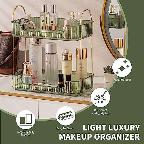 Akinbas 2 Tier Bathroom Organizer Countertop Makeup Perfume Tray Skincare Organizer for Bathroom Dresser Vanity (Green) - color: Green, size: 2 Tier