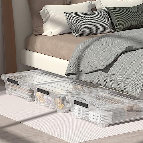 3 Packs 40 Quart Large Under Bed Storage Box, Wheeled Under Bed Storage Containers, Clear - size: 40 Quart