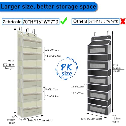 over the door organizer, Solid Bamboo Board (Not Plastic!) 6-Tier Heavy Duty 75LB, 12 Side Pockets, 3 Reinforced Hooks & Anti-Slip Pads, Waterproof & Washable, No Sagging, No Door Damage,Ivory - color: over door organizer-Ivory