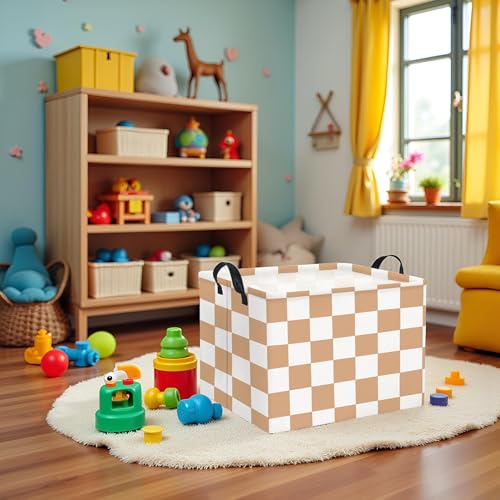 HIYAGON Rectangular Baby Girl Basket Fabric Storage Basket Storage Bin Organizer Box Room Decor(Brown Checkered) - color: Brown Checkered