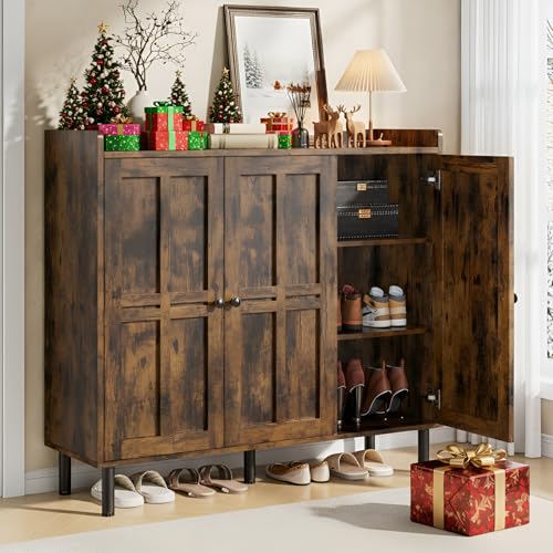 ONBRILL Shoe Cabinet with 3 Doors and Adjustable Shelves, 30 Pairs Shoe Storage Cabinet, 40 Inch Tall Farmhouse Shoe Rack Shoe Organizer Cabinet for Entryway Living Room Closet, Rustic Brown - color: Rustic Brown