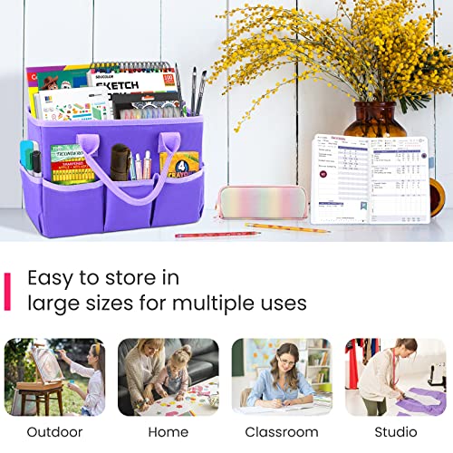 Desktop Tote and Organizer, Teacher Helper caddy Bag for Arts, Books, Stationery, Office Desk Organization, Make-up Storage with Handles for Travel (Purple) - color: PURPLE
