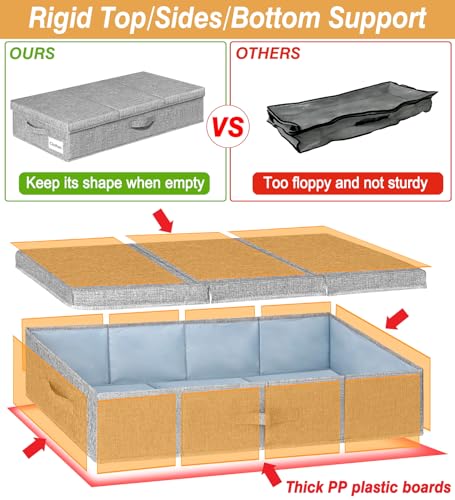 punemi Under Bed Storage Containers, Large Underbed Storage Bags with Firm Sides, Lid and 3 Handles, Flat Storage Organizer for Blankets, Clothes, Comforters, Toys and Closet, 31.1 x 15.7 x 6 in - color: Grey-3 Pack, size: 6 inch Tall