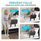 Stander EZ Adjust Bed Rail, Adjustable Senior Bedrail and Safety Assist Railing for Elderly Adults with Organizer Pouch, ASTM Safety Approved Guard-Rail, Black