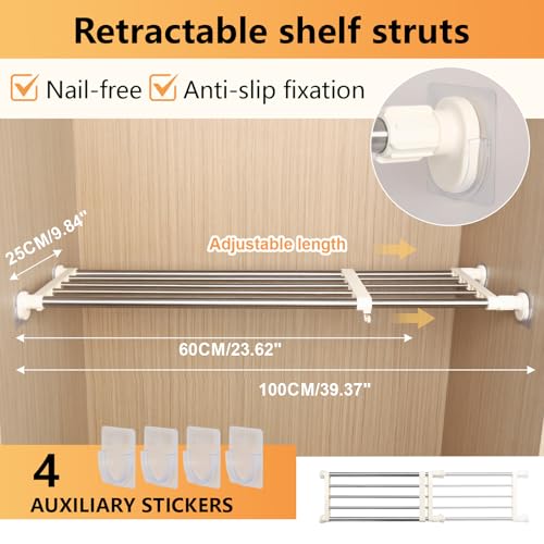 BAOYOUNI Tension Closet Shelf, Adjustable Storage Rack Separator Wardrobe Cupboard Divider Organizer Rod for Kitchen Bathroom Bedroom, 23.62-39.37 Inch - size: (23.62-39.37) IN