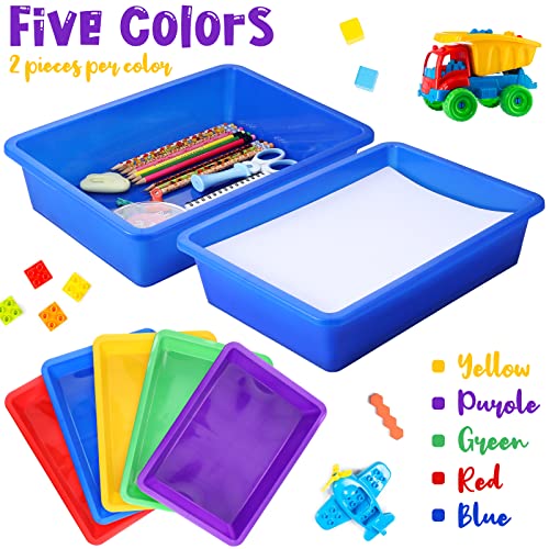 Hoteam 10 Pcs Flat Storage Organizer Tray Bin Paper Tray for Classroom Plastic Stackable File Organizer for School Office Teacher Book Organization(Multicolor,13.78 x 9.84 x 3.15 Inch) - color: Multicolor, size: 13.78 x 9.84 x 3.15 Inch