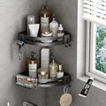 VOLPONE Corner Shower Caddy with Razor Holder Adhesive Shower Shelf Corner No Drilling (adhesive mounting, no suction cup) Bathroom Shower Organizer Storage Rack (2-Pack, Black) - style: Without Suction Cup Triangle with Hooks 2 Tier Black