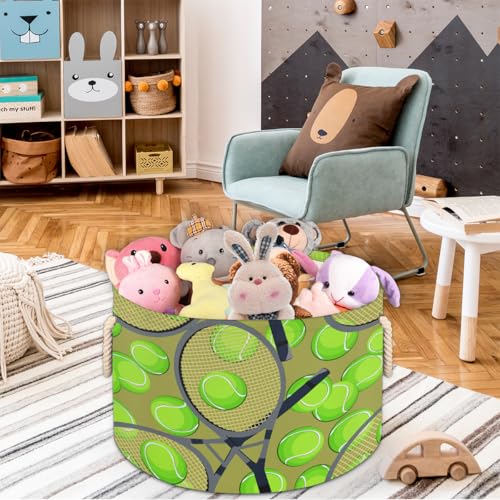 Large Round Storage Basket Sport Tennis Ball Green Collapsible Circle Storage Bin Basket Laundry Hamper With Handle for Kids Boy Girls Toy Bedroom Living Room Nursery Room Decor Storage Organizer - color: A05:sport theme 4