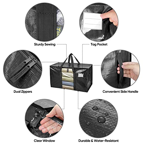 BALEINE 2-Pack Oversized Moving Bags with Reinforced Handles, Heavy-Duty Storage Tote Moving Supplies for Packaging, Camping (Black w/Window, 2-Pack) - color: Black-window, size: 2-Pack