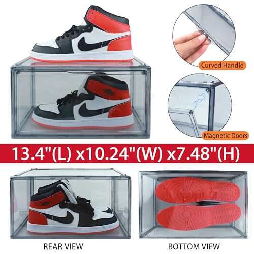 12 Pack Shoe Boxes Size 13 Acrylic Shoe Organizer Clear Storage Box Plastic Stackable Sneaker Display Case with Magnetic Lids - color: Grey, size: Medium Size 12.5