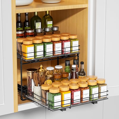 RCHYFEED Spice Organization for Cabinet,2 Tier Pull out Spice Rack Organizer for Inside Cabinets & Pantry, Slide out Heavy Duty Spice Shelf Rack for Kitchen Seasoning (11.5" Wx10.5 Dx9.5 H) - size: 2 Tier-11.5''Wx10.5''Dx9.5''H