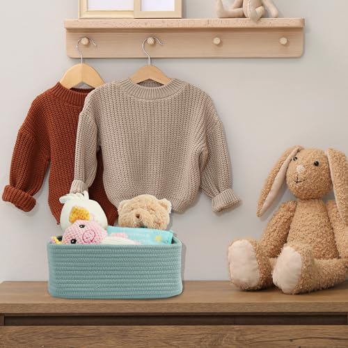 XUANGUO Small Woven Storage Baskets 13“X9”X5“ Decorative Rope Bins for Organizing Shelves, Closets, and Toys, Empty Gift Baskets, Cute Organizer Basket for Home and Office (green, Large) - color: green, size: Large