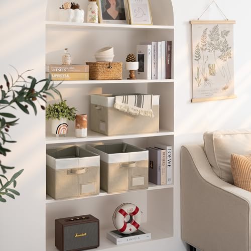 GRANNY SAYS Closet Storage Baskets for Shelves, Large Fabric Storage Bins, Collapsible Clothing Storage and Organization, Decorative Storage Bins, Khaki&Ivory, Large, 3-Pack - color: White&Kahki, size: Large