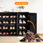 Yaheetech Shoe Cabinet with 3 Doors, Adjustable Shoe Organizer 4 Tier Shoe Rack Shelves, Freestanding Shoe Storage Cabinet for Entryway, Bathroom, Living Room, Black