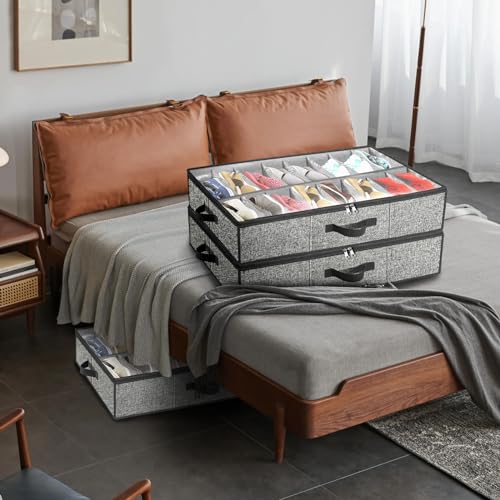 homyfort Under the Bed Shoe Storage Organizer for Closet, Extra Large Underbed Shoe Container, 2 Pack Fits 32 Pairs - color: Dark Gray with Pattern