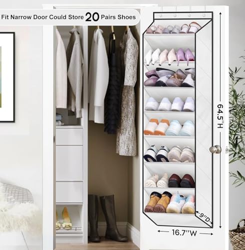 SLEEPING LAMB Over The Door Shoe Organizer for Closet, Kids Sneaker Storage for Hanging Shoe Rack for Door with Large Deep Pockets for Toddler, Girl, Baby Room Decor, White - color: White, size: 64.5''