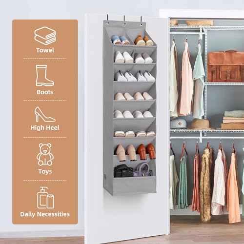 STORAGE MANIAC Over the Door Shoe Organizer Heavy-Duty Large Deep Pocket Hanging Shoe Organizer Shoe Rack Door Closet Shoe Organizer for Wall, Dorm & Narrow Door Storage Shoe Holder Grey, 2 Pack - color: Grey, size: 2 pack