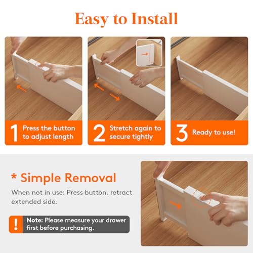 Lifewit 5 Pack 6" High Drawer Dividers 34-56cm/13.5-22" Adjustable Drawer Organizer for Clothes/Utensils, Expandable Drawer Separator in Dresser/Kitchen/Bedroom/Office Organization & Storage White - size: 6"H, 13.5-22"L