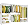 Ulif E1 Heavy Duty Closet Garment Rack, 6 Tiers Adjustable Metal Freestanding Expandable Clothing Storage with 4 Hanger Rods, Easy to Assemble Wardrobe, 71.4" H x (70" - 88.2") L x 14" D, White - color: White