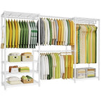Ulif E1 Heavy Duty Closet Garment Rack, 6 Tiers Adjustable Metal Freestanding Expandable Clothing Storage with 4 Hanger Rods, Easy to Assemble Wardrobe, 71.4" H x (70" - 88.2") L x 14" D, White - color: White