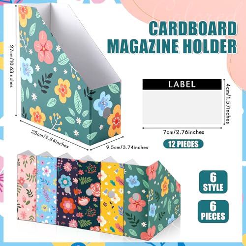 PerKoop 6 Pcs Decorative Magazine File Holders Floral Foldable File Folders Magazine Storage Boxes Rack Desk Organizer Documents with Printable Labels for School Office Home (Floral Design) - style: Floral Design