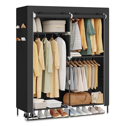 SONGMICS Portable Closet, Fabric Wardrobe, Clothes Rack with Shelves, Pockets, Large Capacity, 3 Hanging Rods, 50 x 17.7 x 70.9 Inches, Black URYG010BZ02 - color: Black, size: 2 Tiers(70.9"H)