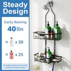 Upgraded Extended Length Shower Organizer with Hooks, Rustproof Shampoo Soap Holder, Large Hanging Bathroom Caddy - color: Black - 2 Tier - Standard
