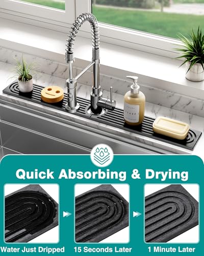 Stone Faucet Mat for Kitchen Sink, Diatomite Sink Protectors - Prevent Moisture Drying Stone Tray Fit Kitchen Counter & Bathroom Counter (Dark Gray, 15.8" x 4") - color: Dark Gray, size: 15.8" x 4"
