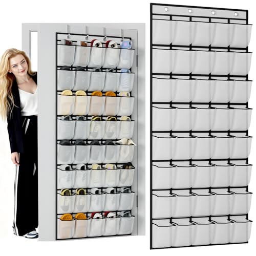 homyfort Over the Door Shoe Organizer, 40 Large Breathable Mesh Pocket,Space Saving Hanging Shoe Rack,Shoe Storage Holder for Entryway Bedroom Closet - color: Oxford-like White, size: 1 Pack 40 Pockets