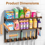 Housolution 2 Tier Broom Holder Wall Mount with Cleaning Supplies Organizer, 100 LBS High Load-Bearing Laundry Room Storage Shelves, Multifunctional Mop Hanger Rack with 7 Grippers & 8 Hooks - size: 2 Tiers