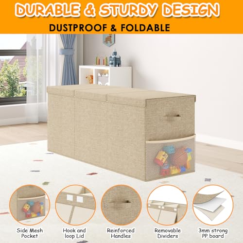 Extra Large Toy Box Chest with Lid, Kids Toy Storage Organizer for Boys Girls, Big Toy Bin Basket Extra Large Toy Storage Box for Living Room Playroom Nursery (40" x14" x16") - color: Beige
