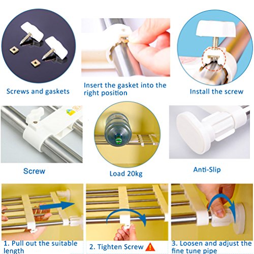 BAOYOUNI Tension Rod Shelf Expandable Closet Organizer Heavy Duty Adjustable Clothes Hanger Rack DIY Space Saver Layered Separator Divider 27.17''-36.02'', Ivory - size: (27.17-36.02) IN