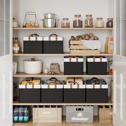 StorageWorks Storage Bins, Fabric Storage Bins for Shelves, Extra Large Storage Baskets with Metal Frame, Closet Baskets and Bins with Handles, Jumbo, Black and White, 2-Pack - color: Black and White, size: 19" L x 13 ¼" W x 11" H