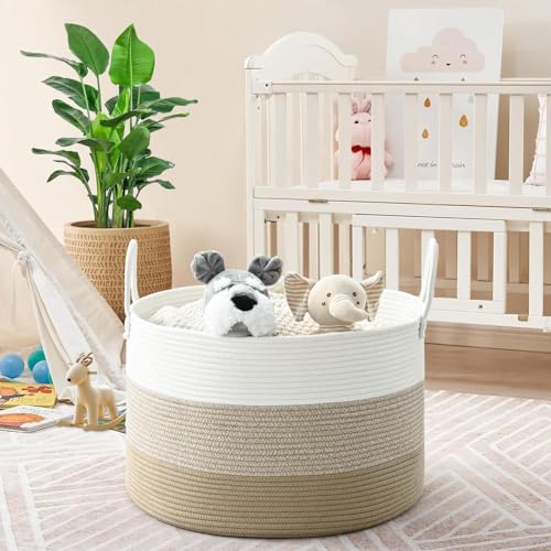 Extra Large Toy Basket, 20"x13" Kids Toy Storage for Playroom Classroom Nursery, Woven Rope Blanket Basket with Handles, Stuffed Animal Organizer & Dog Toys Basket, Gradient Brown - color: Gradient Brown - Wide