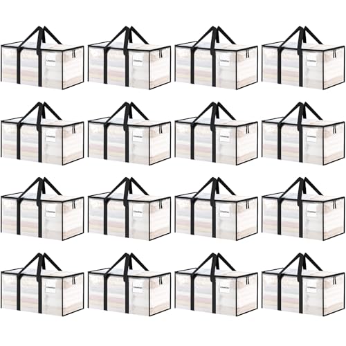 16 Pack Extra Large Heavy Duty Moving Bags, Clear Storage Bins with Lids, Reinforced Handles & Heavy-Duty Zippers Moving Boxes Storage Bags Totes for Clothes Packing, Dorms, College Supplies, Clear - color: Clear, size: 16 Pack