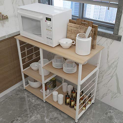 soges Kitchen Standing Baker's Rack, Utility Microwave Oven Stand, Multi-Layers Kitchen Storage Cart Workstation Shelf, Coffee Cart, White Oak - color: White Oak