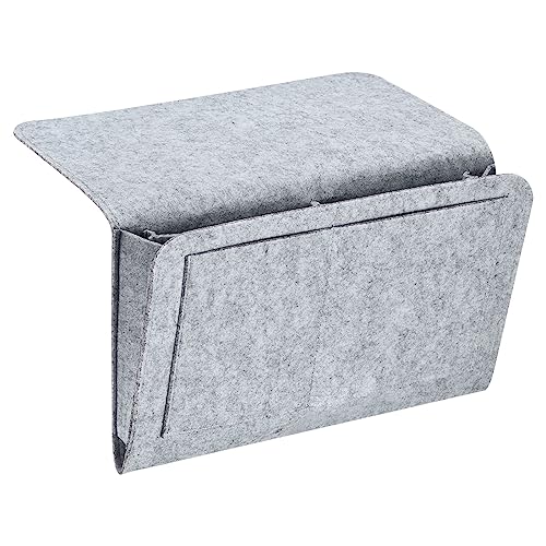PATIKIL 13in Bedside Caddy, Bed Caddy Bedside Organizer Hanging Soft 5 Pockets Bed Pockets Bedside Storage Organizer Remote Control Holder for Bedroom Phones Glasses, Light Grey - color: Light Grey, size: 12.6*8.6inch