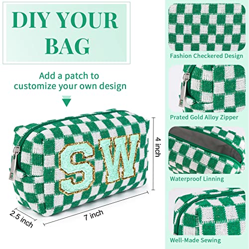 SOIDRAM Checkered Makeup Bag Preppy Cosmetic Bag Bulk Green Makeup Pouch Personalize Travel Toiletry Bag Organizer Cute DIY Makeup Brushes Storage Bag for Women - color: Green, size: 6 Pack